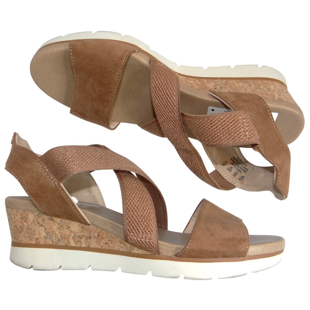 Just Cute Brown Cork Wedge Elastic Strap‎ Sandals Mens 6 Womens 8